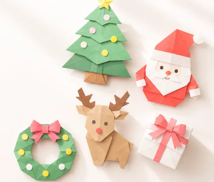 クリスマスツリーとサンタの折り紙